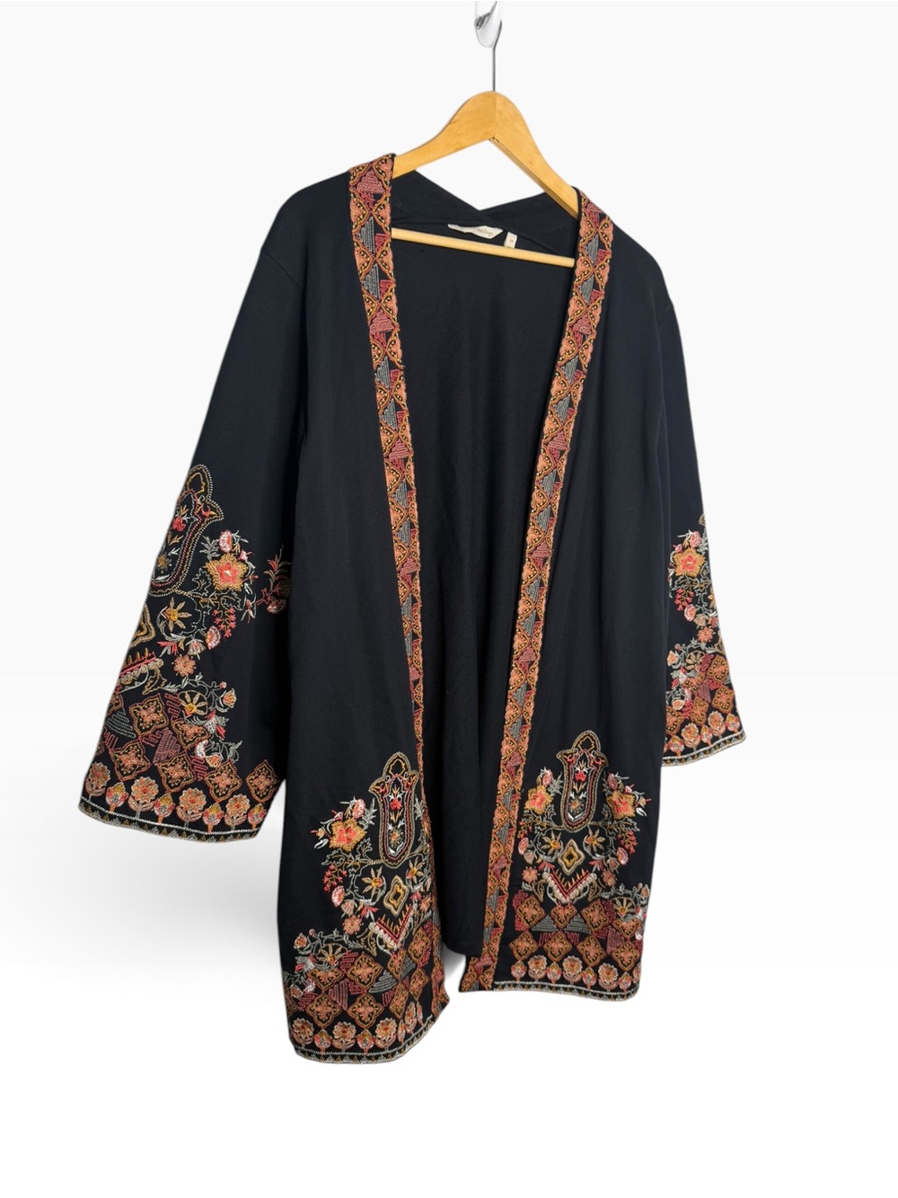 Soft Surroundings Black Embroidered Multicolor Kimono Open Cardigan 1X Boho - Picture 3 of 10